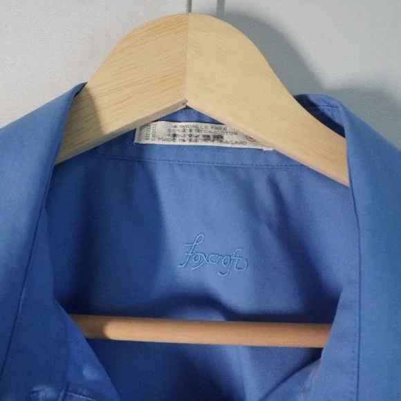 Foxcroft Wrinkle Free Short Sleeve Top Blue Cotton Blend Women's Size 12 - Picture 2 of 7